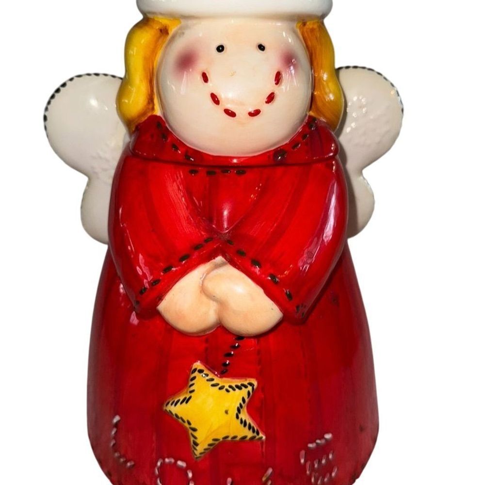 Vintage Ceramic Angel Cookie Jar Hand-Painted Christmas Decor